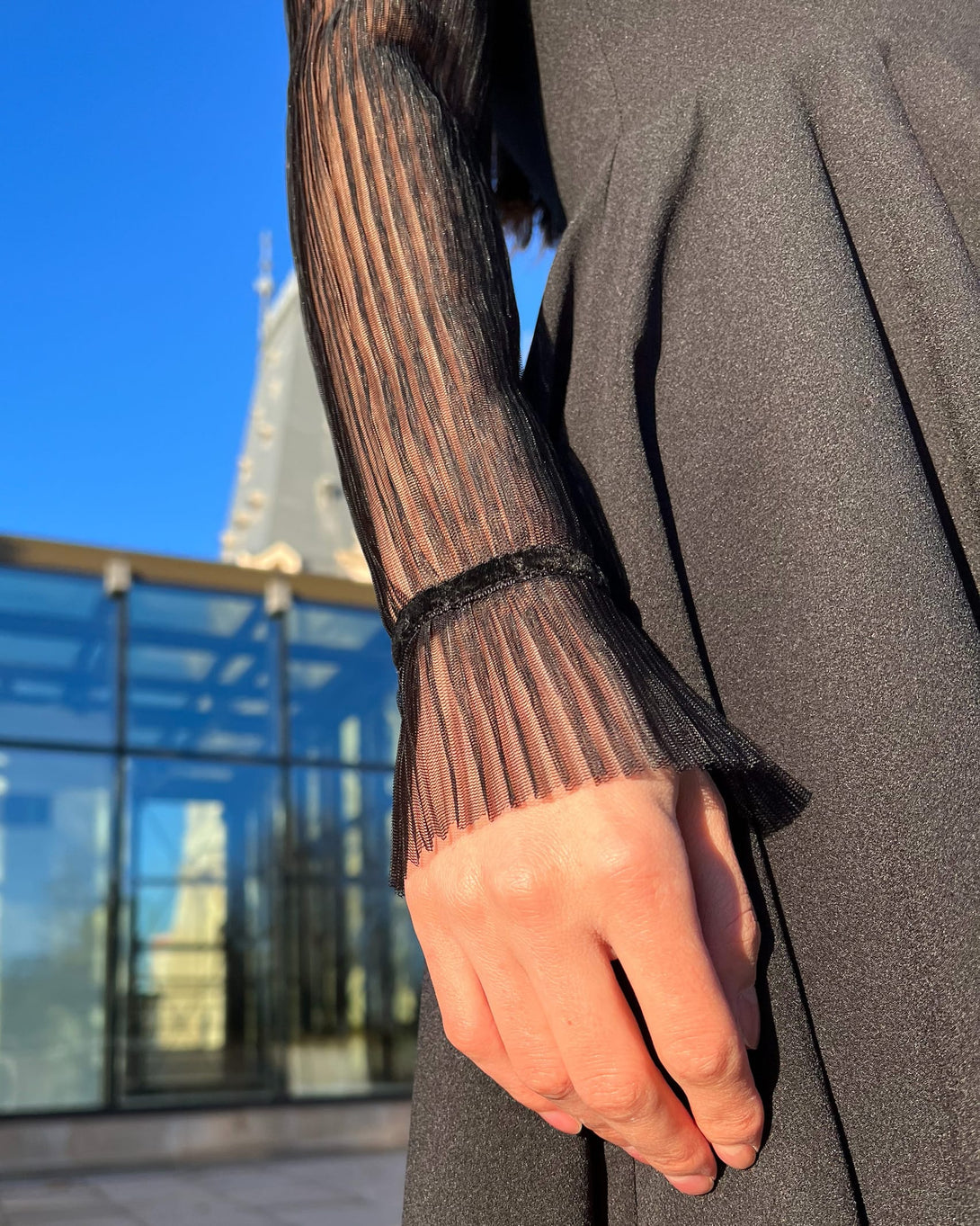 Rochie de ocazie neagra cu maneci transparente - BELLADRESS