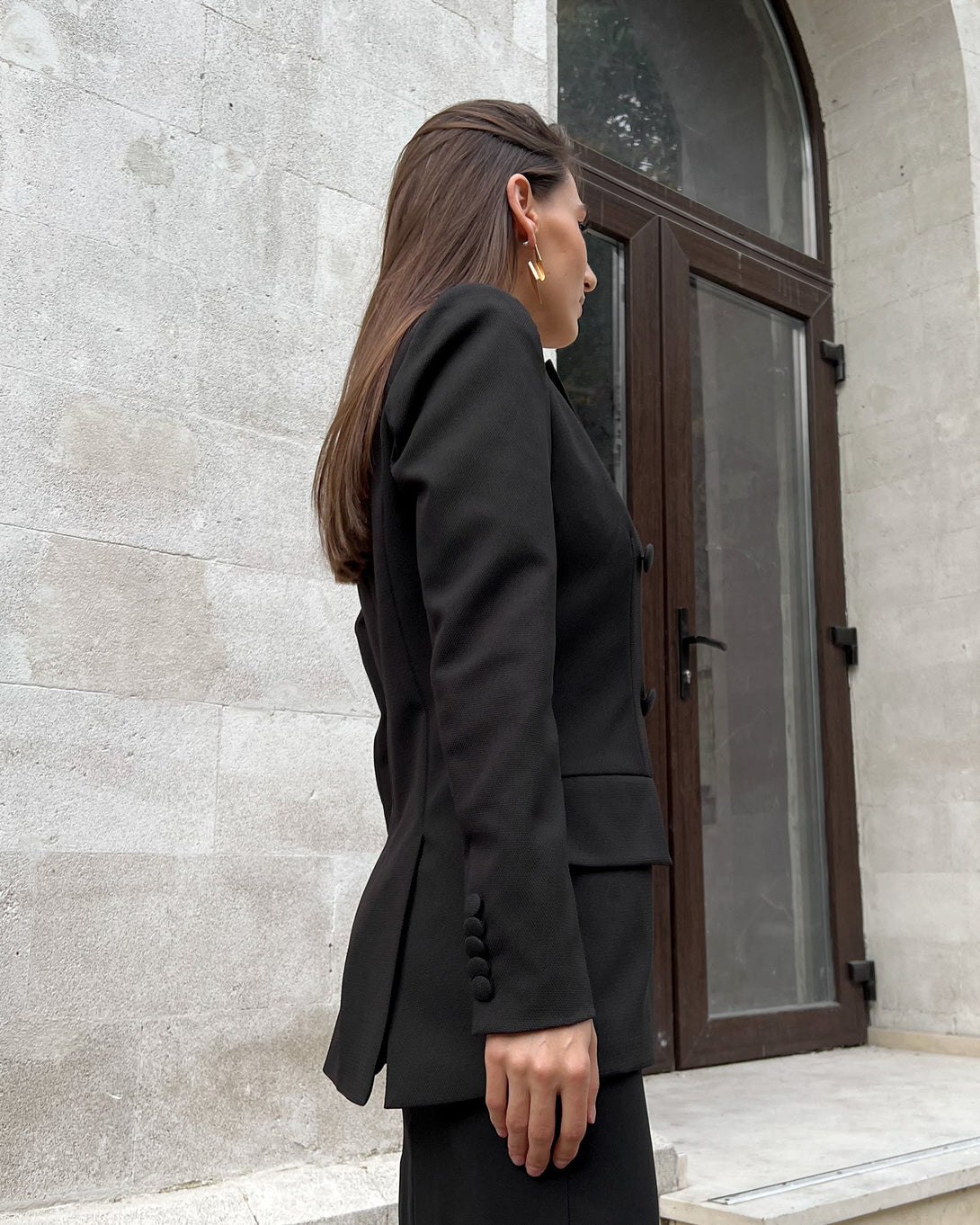 Sacou negru de costum elegant cu două rânduri de nasturi - BELLADRESS